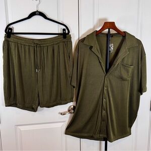 Ribbed Lounge Set XXL Olive Matching Shirt Shorts Resort Casual Summer Cruise
